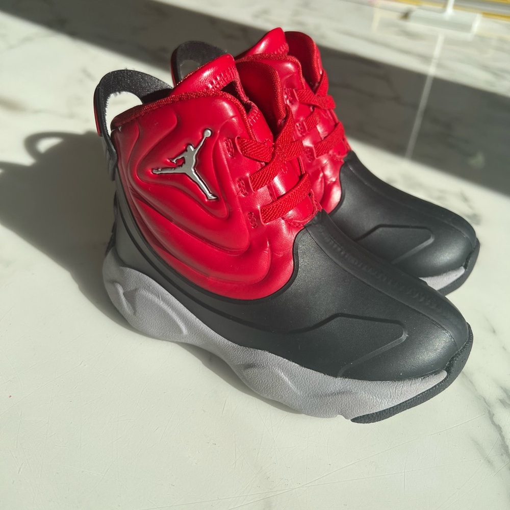Kids Red and Black Jordan boots